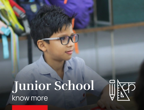 Junior student classroom learning at Nalanda ICSE School Vadodara