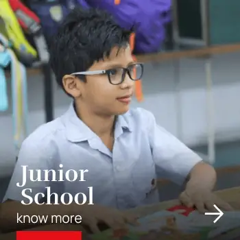 Junior School student learning in the classroom at Nalanda ICSE School Vadodara